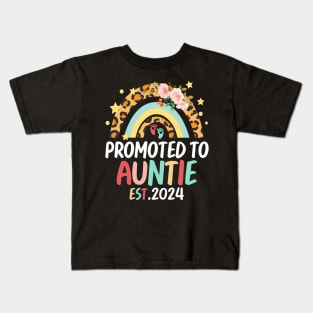 Promoted to Auntie 2024 Rainbow Flora Pregnancy Announcement Kids T-Shirt